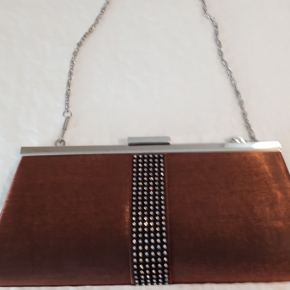 Elegant Brown and Silver Clutch with Crystal Accents
